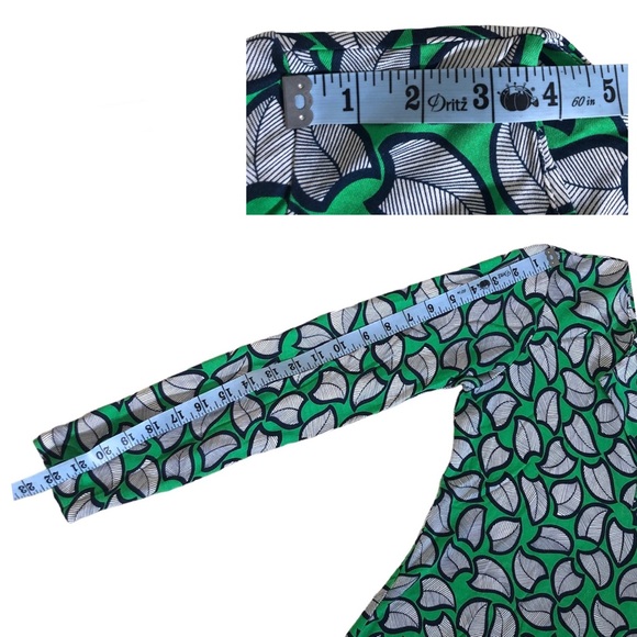 Diane Von Furstenberg Reina Silk Tunic Dress Green Leaf Print Mini DVF Size 6 - Picture 7 of 13